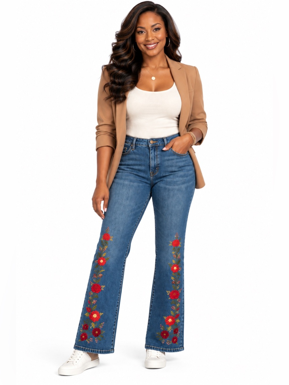 DG2 by Diane Gilman Bootcut Jeans Size 6 Med Blue Floral Rose Embroidered NWT